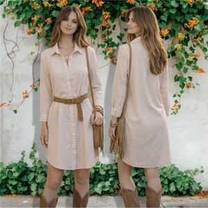 Refka Basic Longline Button Tunic Shirt Dress | Beige Minimalist Layering Top